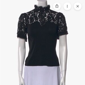 Generation Love Black Lace Yoke Short Sleeve Women's Top -XS